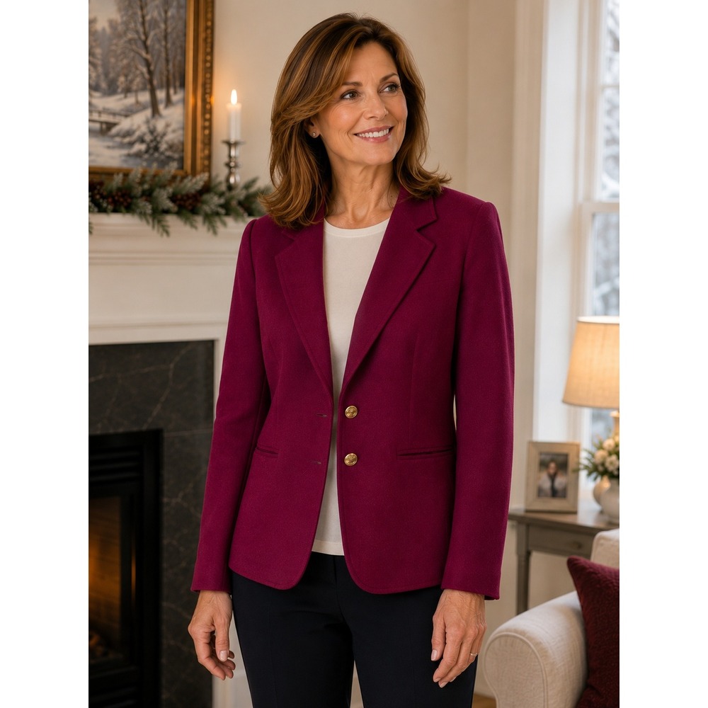Appleseed's Dark Red Blazer Women 8P 100% Wool Two Button Made in USA Petite